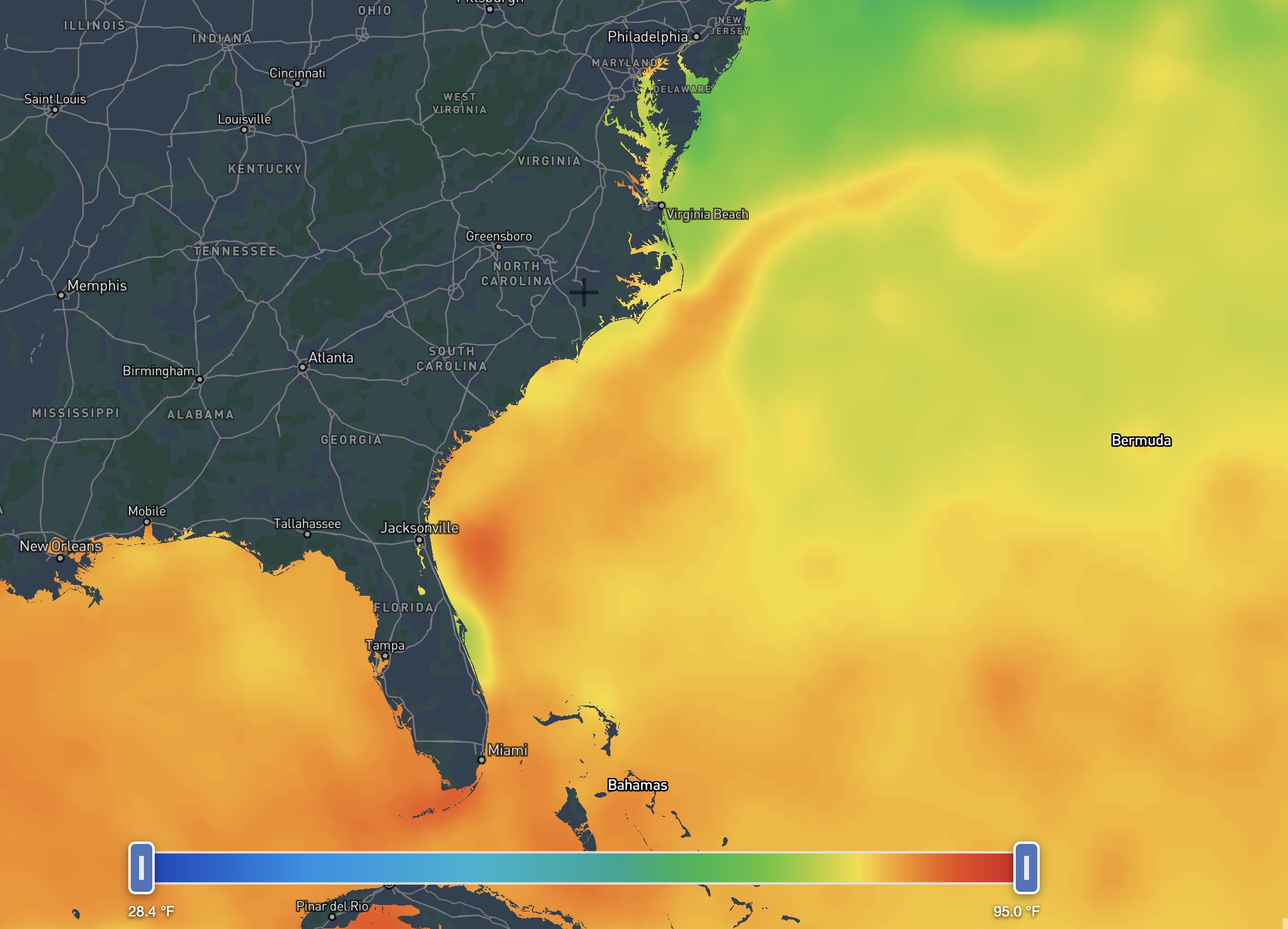 Sea surface temperature weather layer preview